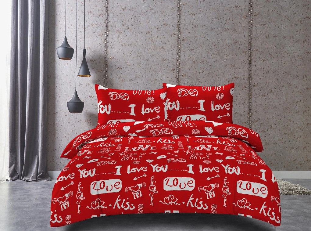 Obliečky z mikrovlákna KISS LOVE červené