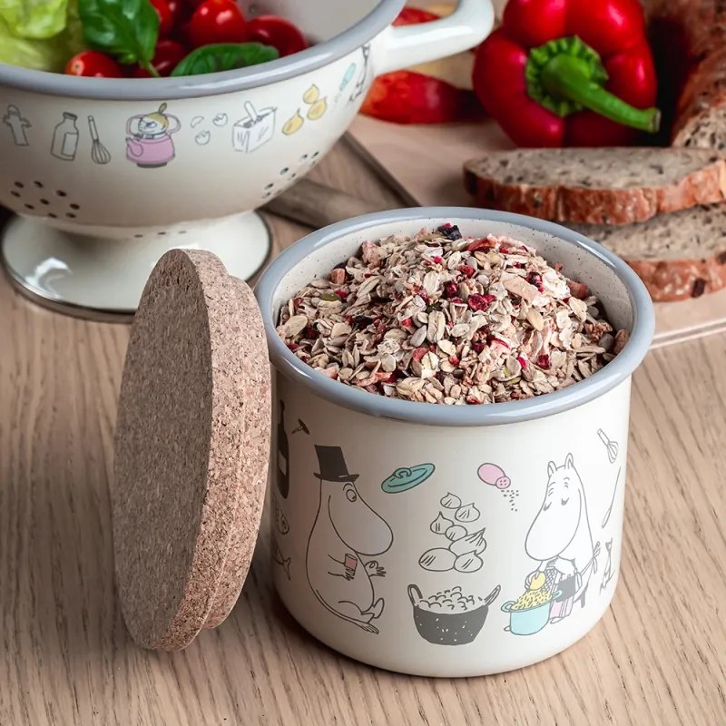 Dóza s vekom Moomins Bon Appétit 1,3l, smalt-korok / béžová