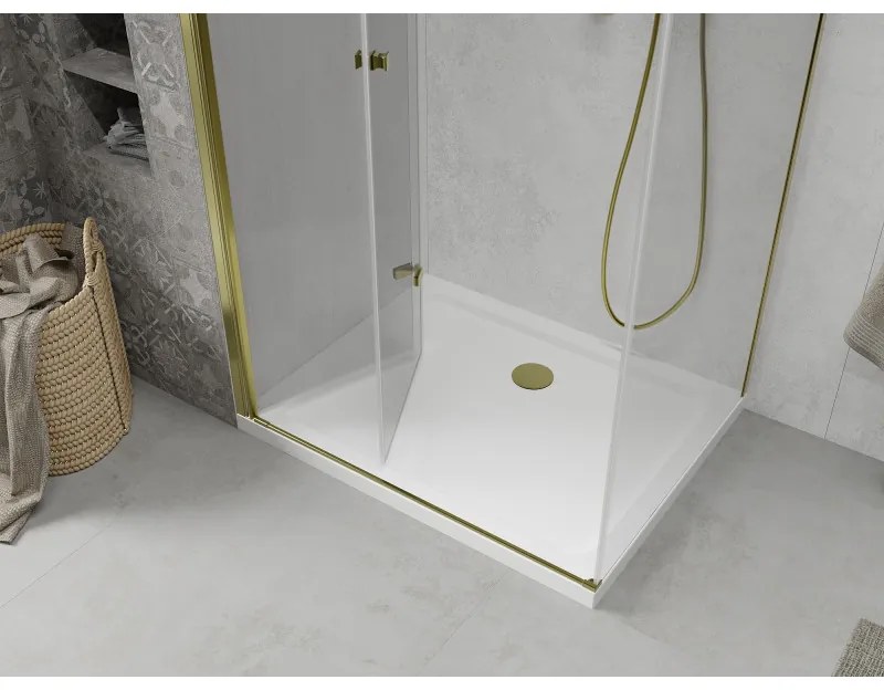 Mexen Lima sprchovací kút 70x90cm, 6mm sklo, zlatý profil - číre sklo + Slim sprchová vanička - 856-070-090-50-00-4010