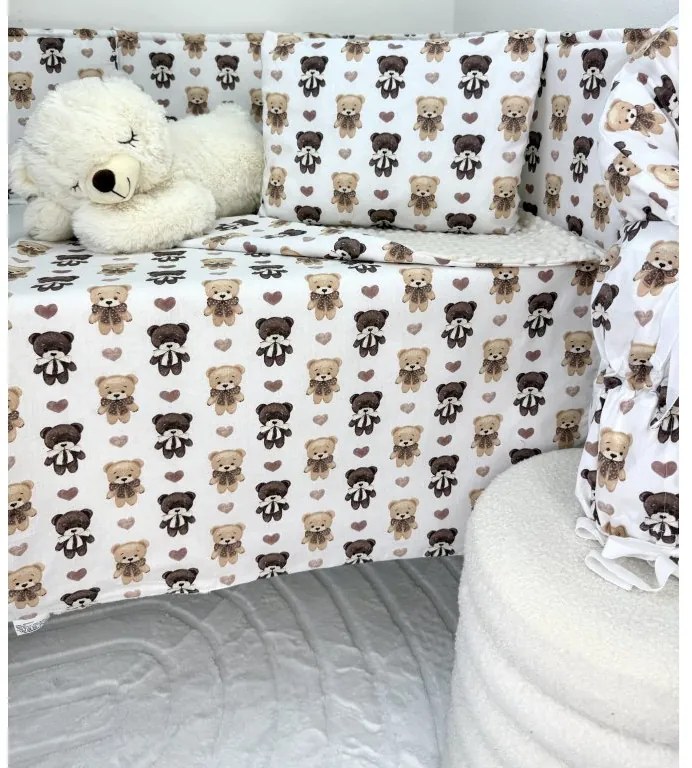Set do kočíka Mackové objatie krémová – obojstranná deka 100x75 cm a vankúšik 40x30 cm, bavlna + minky