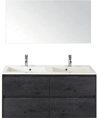 Kúpeľňová zostava Sanox Porto mramor zrkadlo 120 cm 4 zásuvky dub čierny