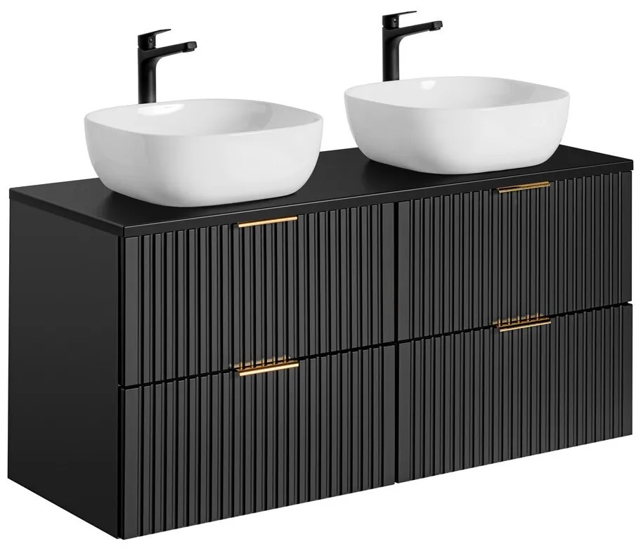 Závesná skrinka Casad Smile s doskou a umývadlami 120 cm čierna