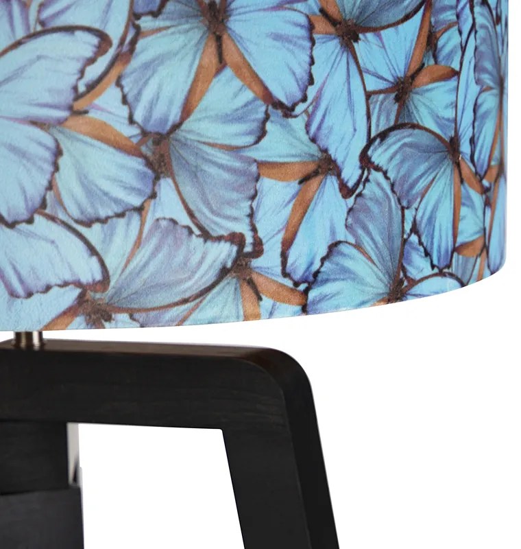 Stojaca lampa trojnožka čierna s tienidlom motýľa 50 cm - Puros