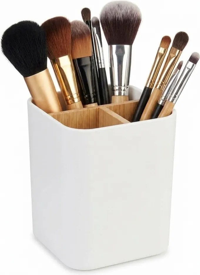 Arte Regal Kozmetický stojan s 3 prepážkami - na make-up, štetce, kefky BERILO, biely