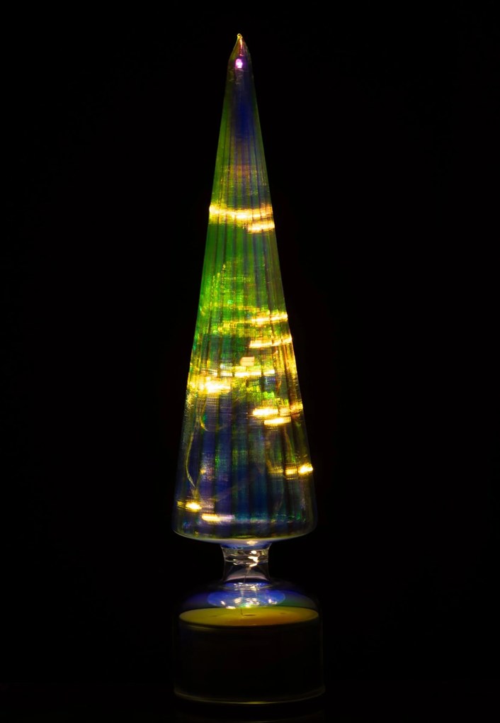 Veľký rebrovaný sklenený strom s LED svetlom L – 9*9*39,6 cm