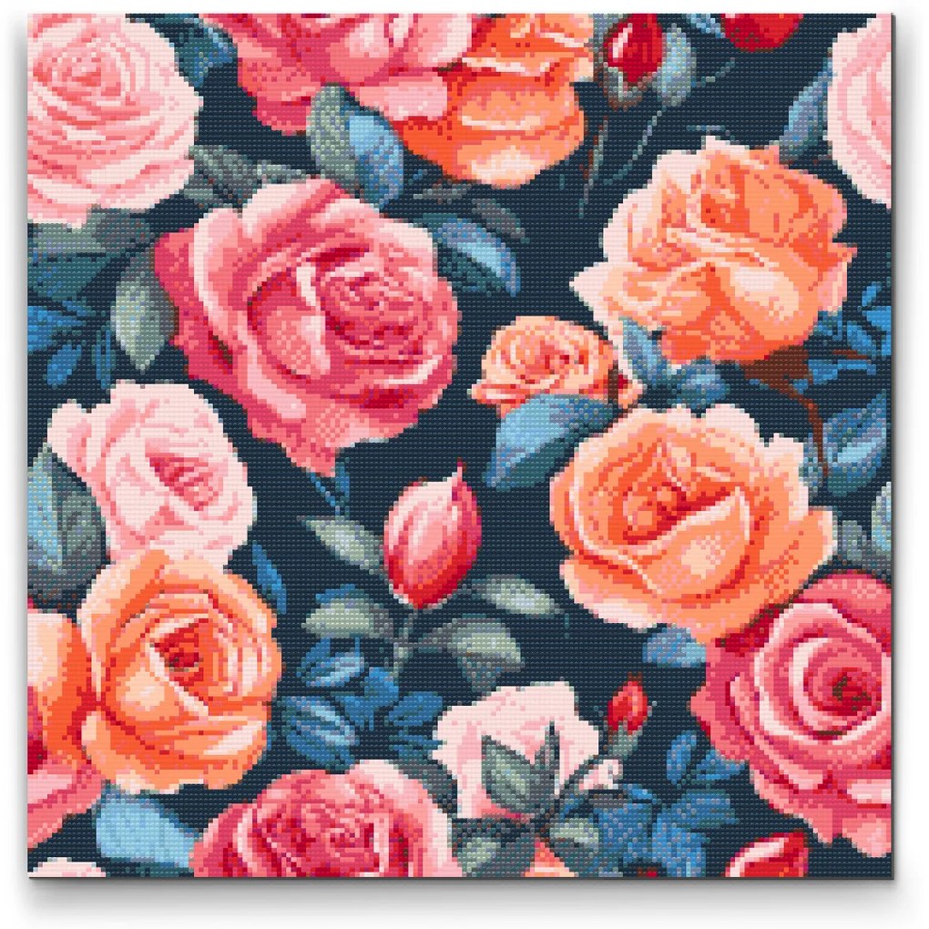 Gario Diamantové maľovanie Kvetinové pozadie Ruže Rozmery: 50 x 50 cm, Rámovanie: Iba zrolované plátno, Diamanty: Štvorcové
