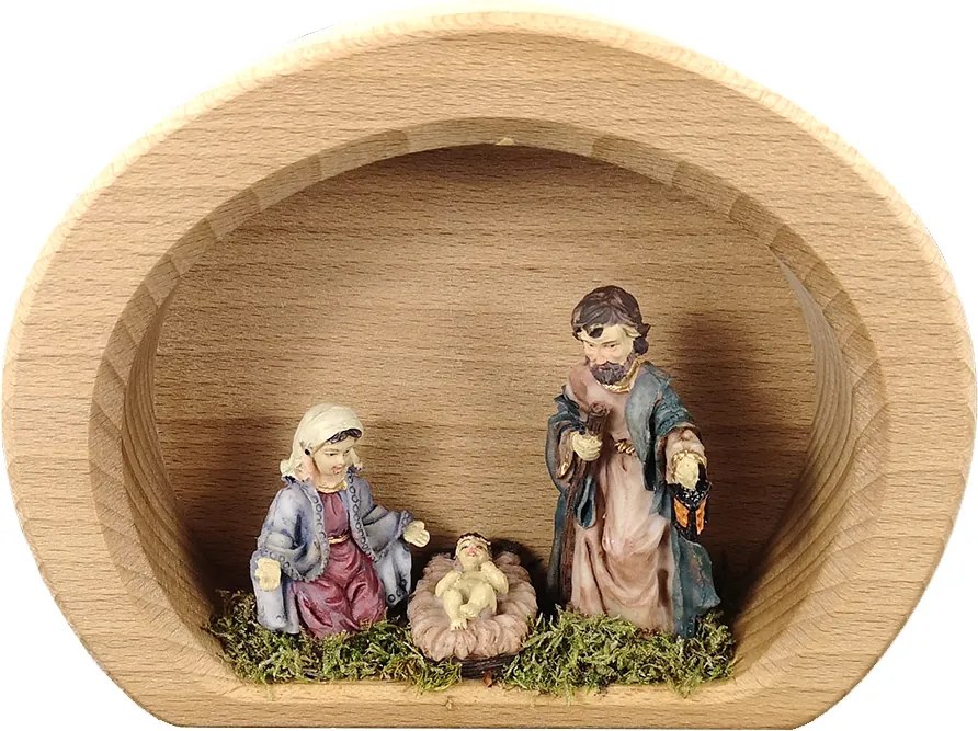 AMADEA Drevený betlehem v tvare pologule s figúrkami, masívne drevo, 17 x 13 x 4,5 cm, český výrobok