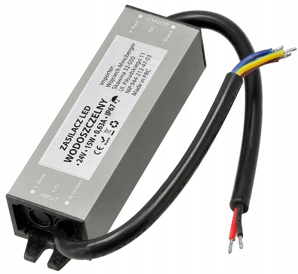 BERGE LED hermetický zdroj - 24V - 15W - 0,63A - IP67