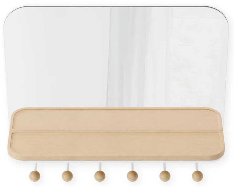 Biely prírodný nástenný vešiak z bukového dreva s poličkou Estique - Umbra