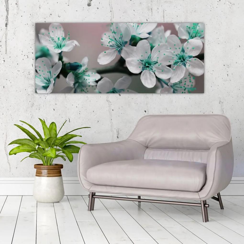 Obraz kvetov - tyrkysové (120x50 cm)