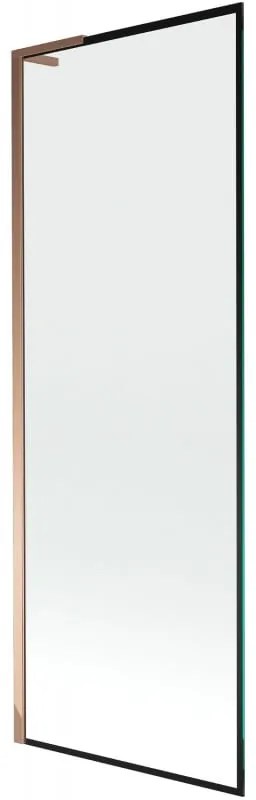 Mexen Next L, 1-krídlová vaňová zástena 70 x 150 cm, 6mm číre sklo-čierny vzor, ružové zlato profil, 895-070-000-03-70-60