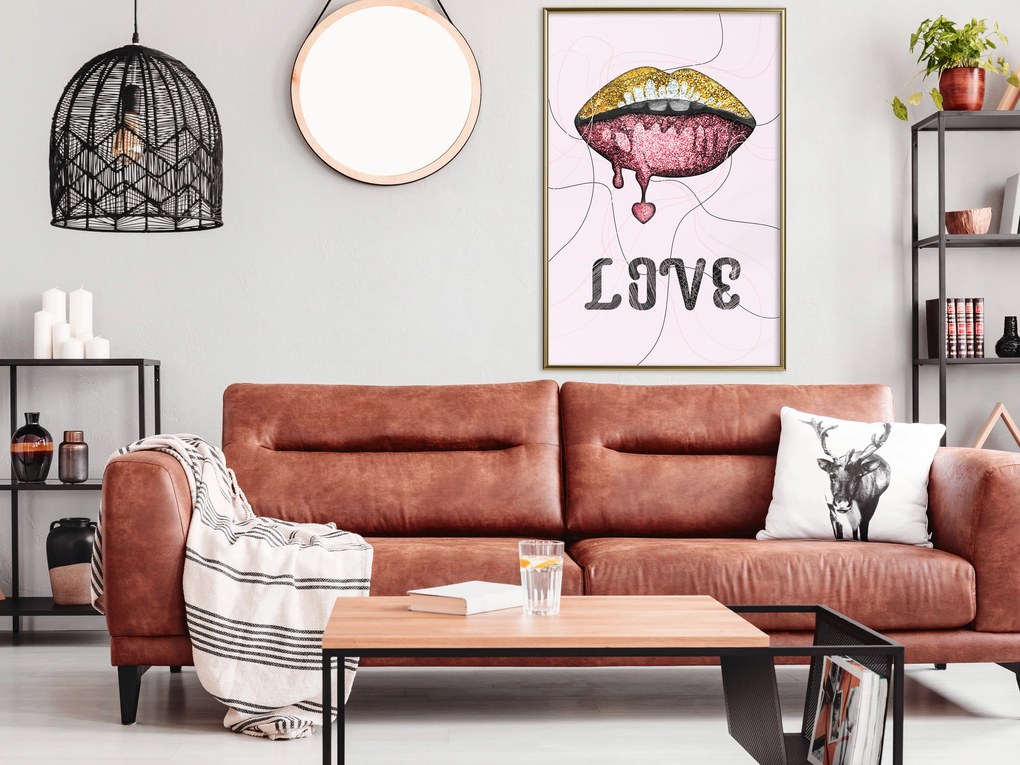 Artgeist Plagát - Liquid Lips [Poster] Veľkosť: 20x30, Verzia: Zlatý rám s passe-partout