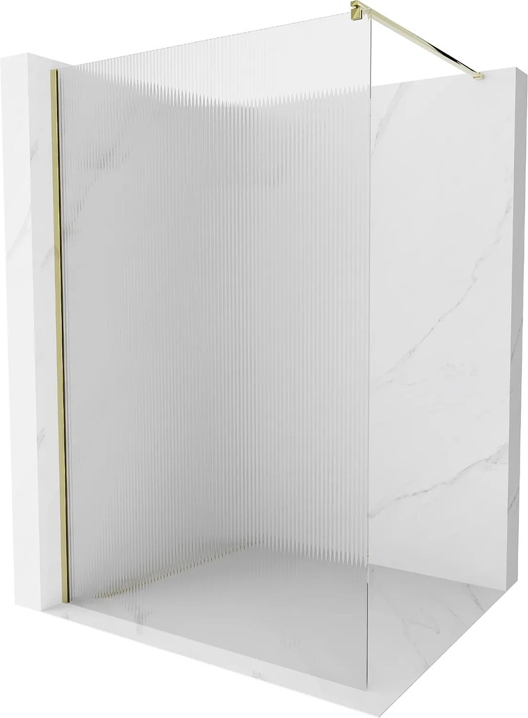 Mexen Kioto, sprchová zástena 80 x 200 cm, 8mm sklo s rebrovým vzorom, zlatý profil, 800-080-101-50-09