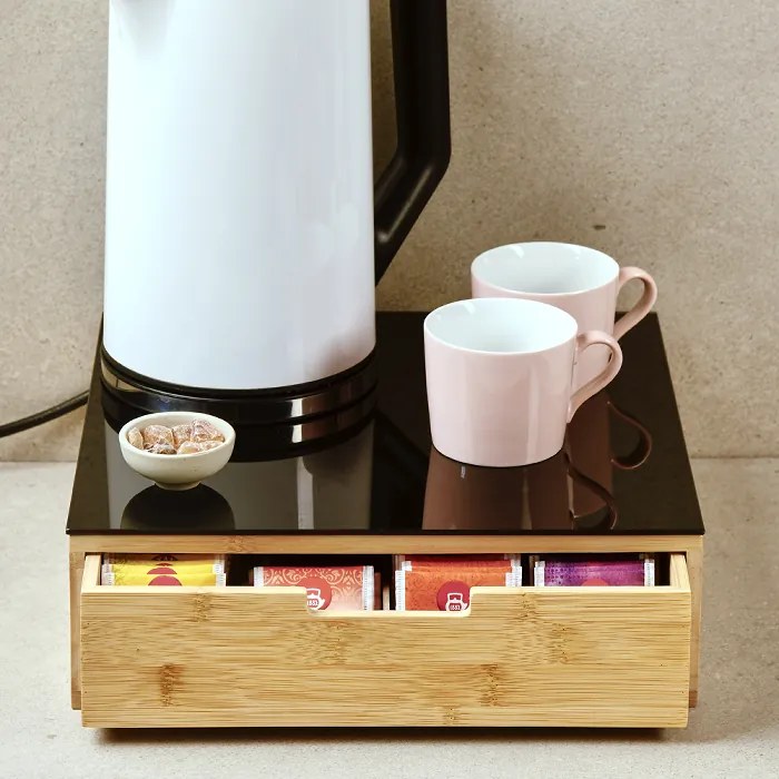 Kesper Stojan na kanvicu so zásuvkou, Organizér na čaj / kávové kapsule, čierne sklo