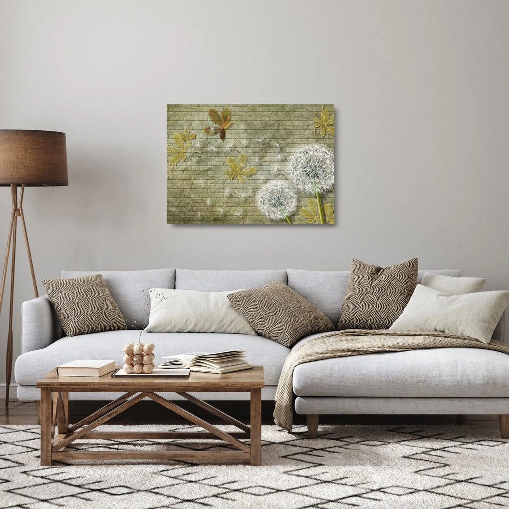 Sklenený obraz - Púpavy unášané vetrom (70x50 cm)
