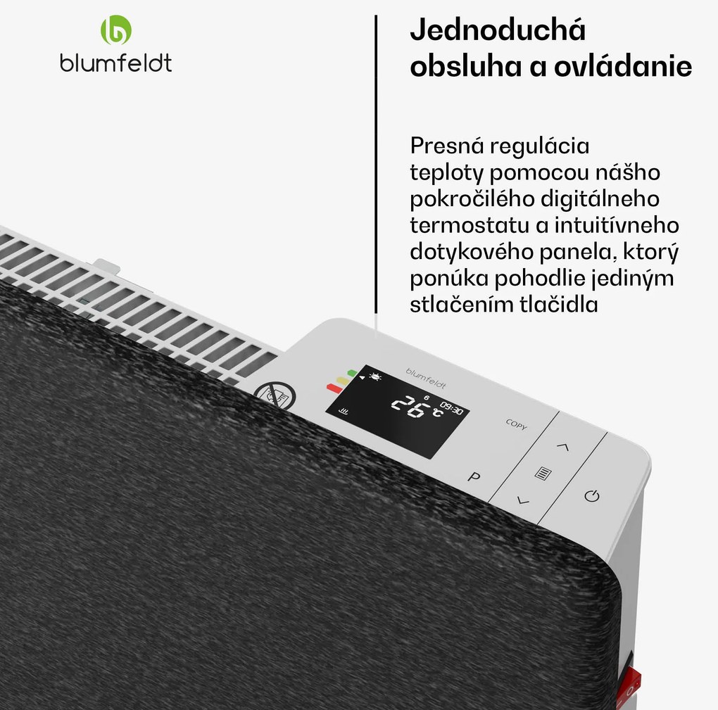 Blumfeldt ThermaTouch konvektor, 2 000 W, elegantný dizajn, dotykové ovládanie, do 20 m²