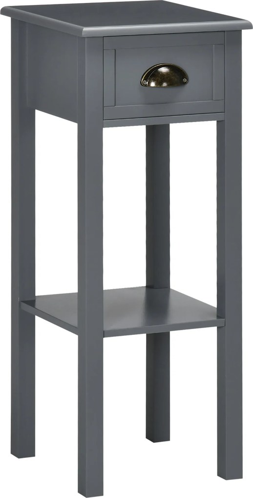 HOMCOM Moderný bočný stolík so zásuvkou a úložným priestorom do obývačky a spálne 30x30x75 cm Šedý | Aosom
