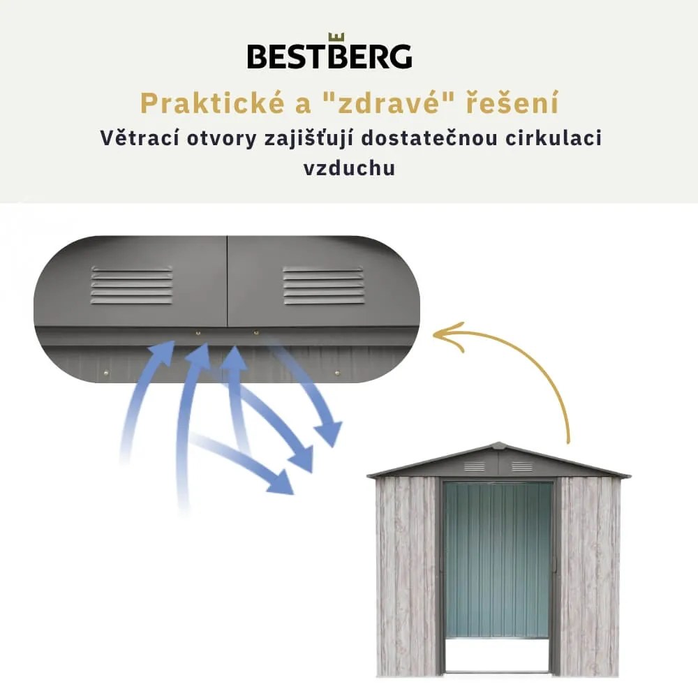 Záhradný domček BestBerg ZDB-4SD / 4,1 m² / 236 x 174 x 206 cm / biele drevo / sivá