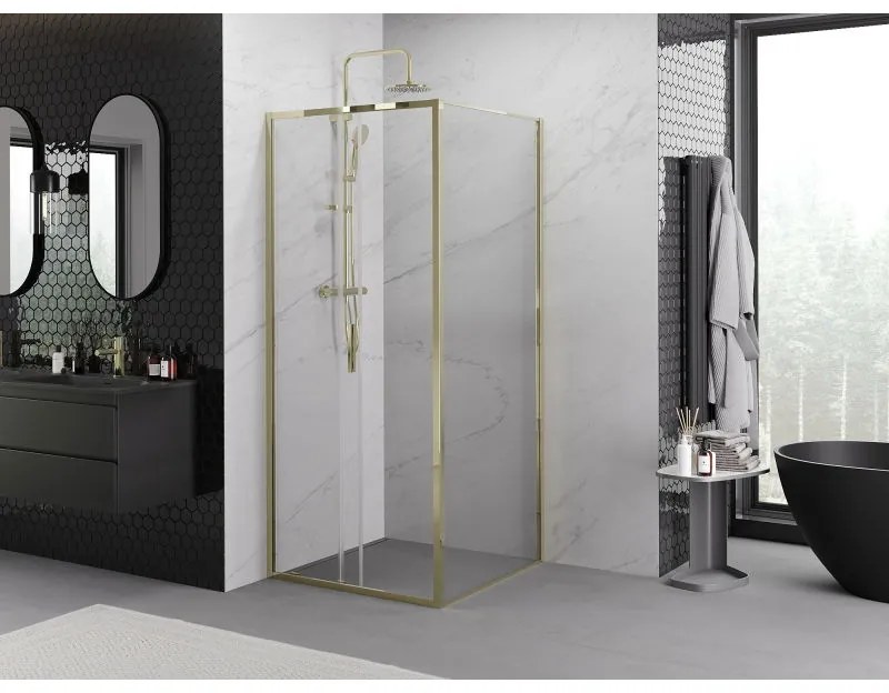 Mexen Exo, posuvný sprchový kút 90 x 90 cm, číre sklo, zlatá, 8151-090-090-50-00