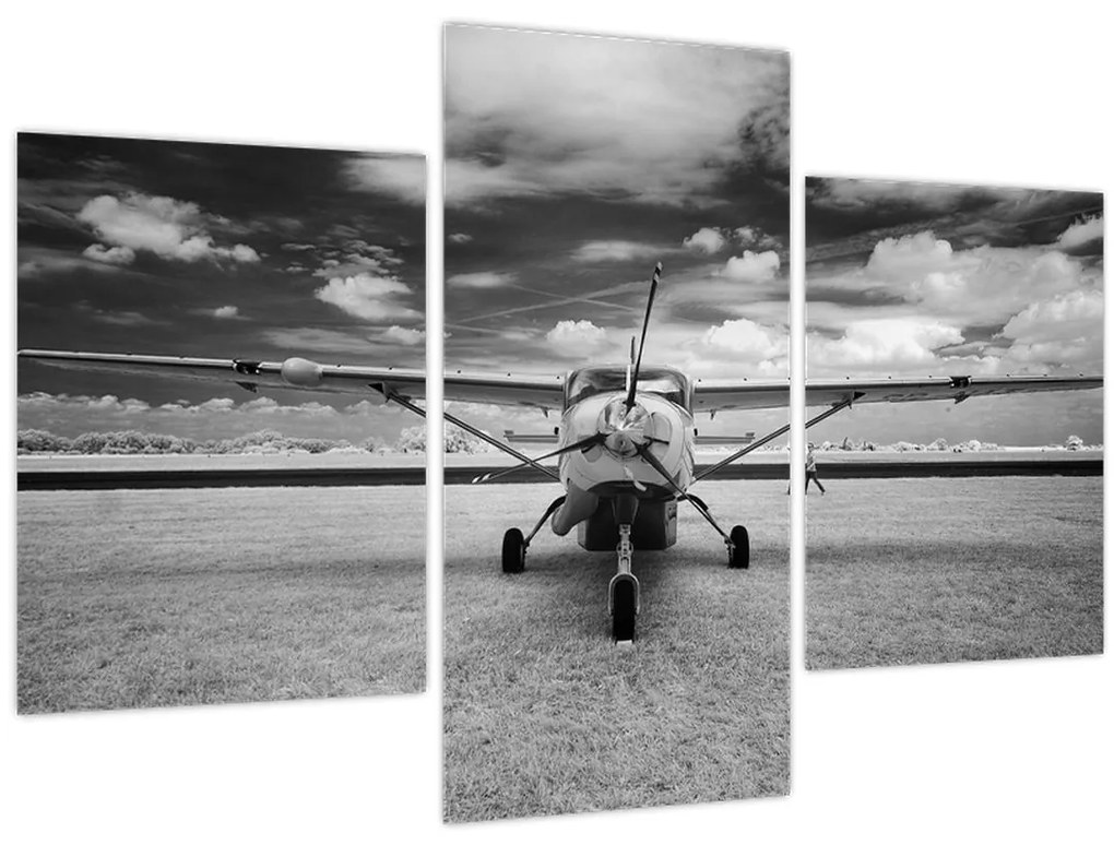 Obraz - Lietadlo čiernobiele (90x60 cm)