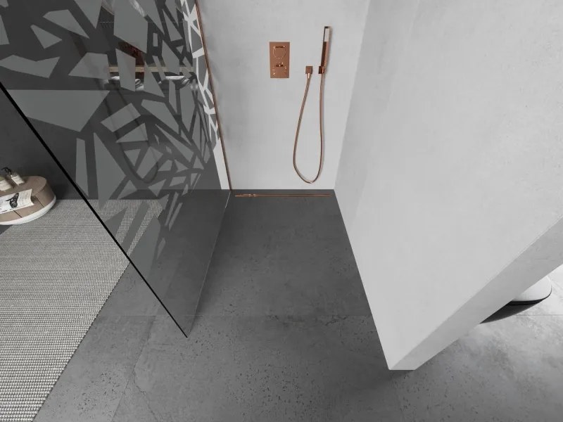 Mexen Kioto L, sprchová zástena Walk-In 80 x 200 cm, 8mm číre sklo biely vzor, medený matný profil, 800-080-103-65-85
