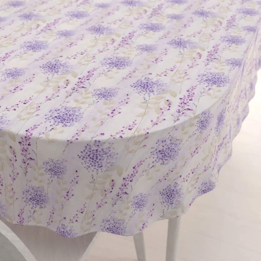 Biante Dekoračný oválny obrus PML-069 Fialové kvety na bielom 120x180 cm