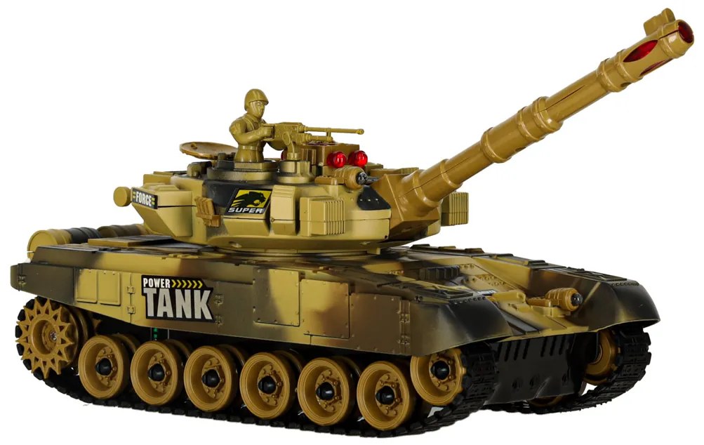 KIK Diaľkovo ovládaný RC vojenský tank 2,4 GHz, púštny, 360° veža, realistické zvuky a LED