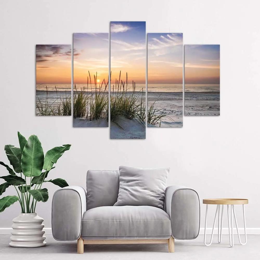 Obraz na plátně pětidílný Západ slunce na mořské pláži - 100x70 cm
