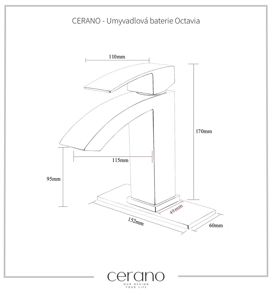 Cerano Octavia, umývadlová batéria h-170, čierna matná, CER-CER-440180