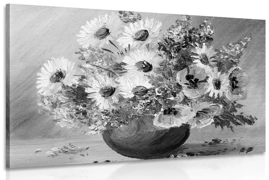 Obraz olejomaľba letných kvetov v čiernobielom prevedení Varianta: 90x60