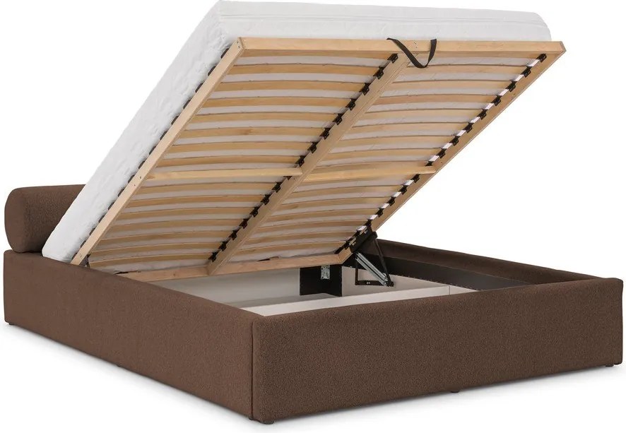Hnedá čalúnená dvojlôžková posteľ s úložným priestorom s roštom 180x200 cm Cille – Ropez