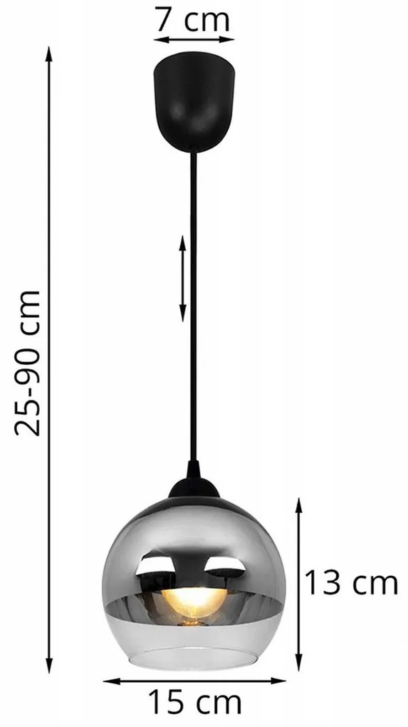 Závesné svietidlo Bergen, 1x chrómové/transparentné sklenené tienidlo (fi 15cm), lp