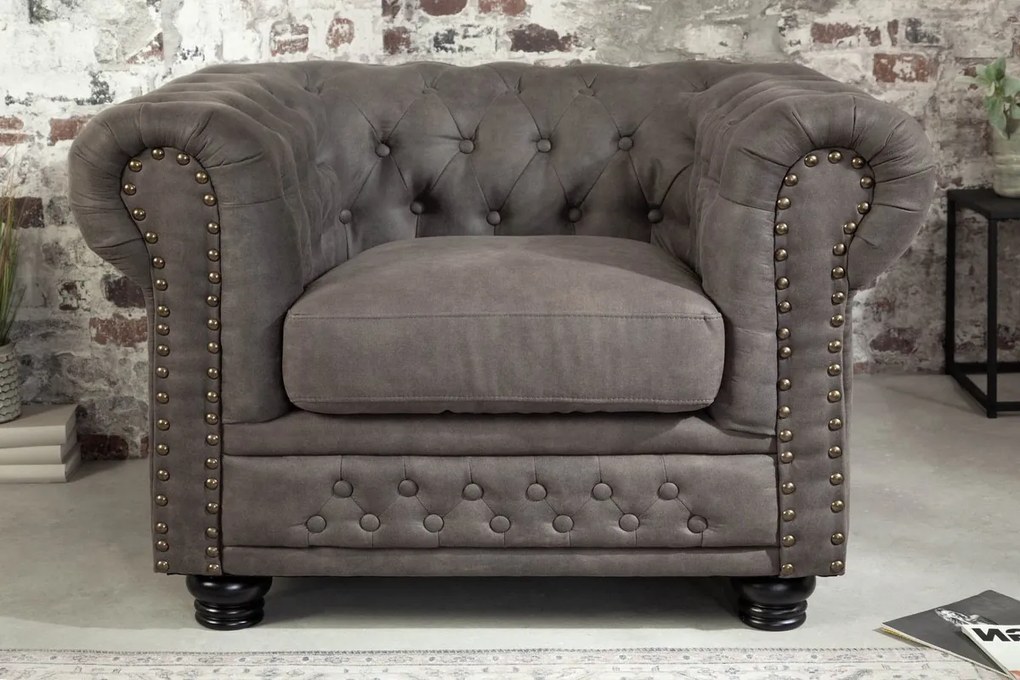 Luxusné kreslo Chesterfield Vintage sivé
