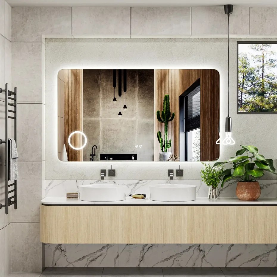 Erga Myra, LED zrkadlo 140x80 cm s kozmetickým zrkadlom 3x zväčšenie, 5082 lm, 3 farby svetla, zadné osvetlenie, ERG-V01-MYRA-1480-00