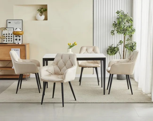 Jedálenská stolička JORK zamatová, béžová (čierne nohy)