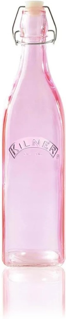 KILNER Hranatá fľaša s klipsou Pink 1 l