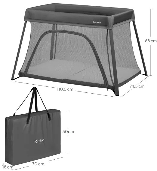 Lionelo - Cestovná postieľka 3 v 1 ALICE Grey