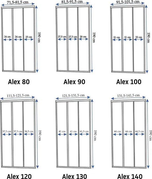 Posuvné sprchové dvere REA ALEX 80 cm pre inštaláciu do niky, chróm/transparent - bez vaničky