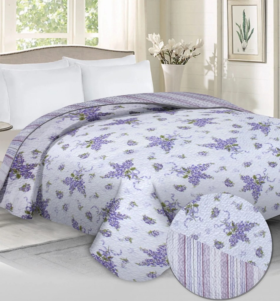 Prehoz na posteľ LAVENDER GARDEN 200x220 cm - fialový/biely