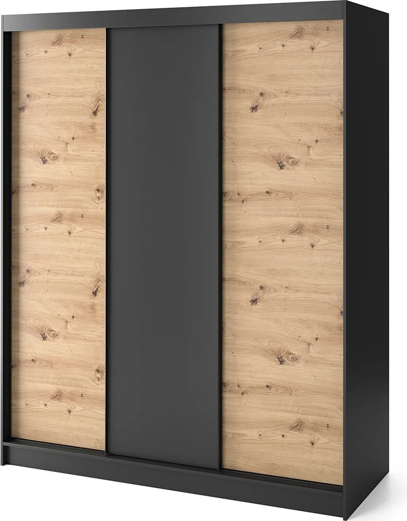 Šatní skříň Esville 180 cm dub Artisan/černá