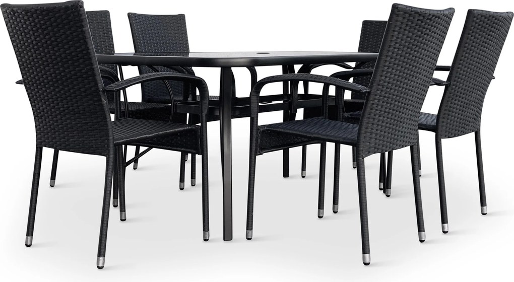Noela Záhradný jedálenský set Klaudia čierny + 6x ratanová stolička Paris KD