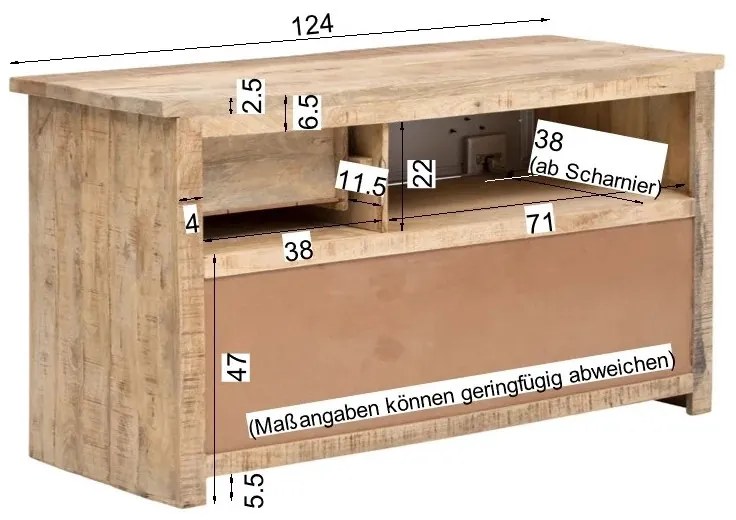 furniture-nabytek.cz - Masívna umývadlová skrinka Pune z mangového dreva, lakovaná, prírodná farba