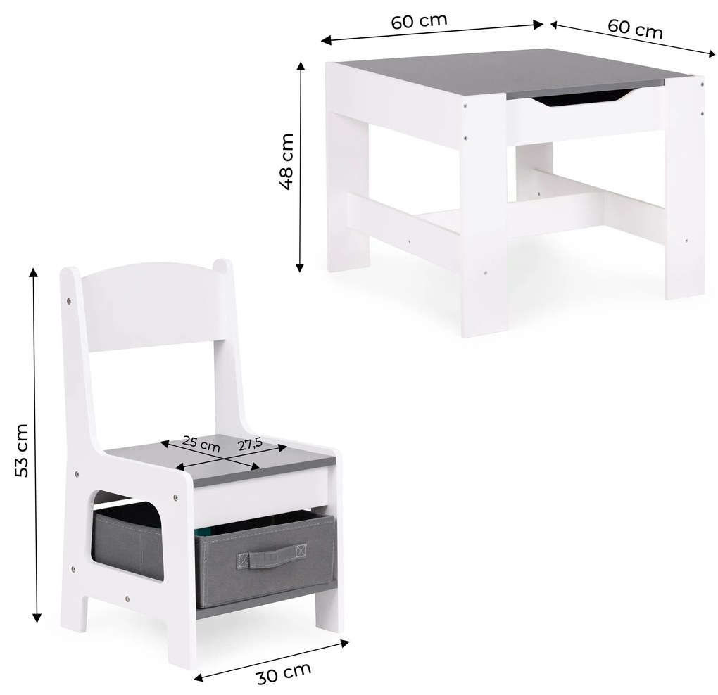 EcoToys Detská zostava nábytku, stôl + 2 stoličky, tabuľa - biela ECOTOYS