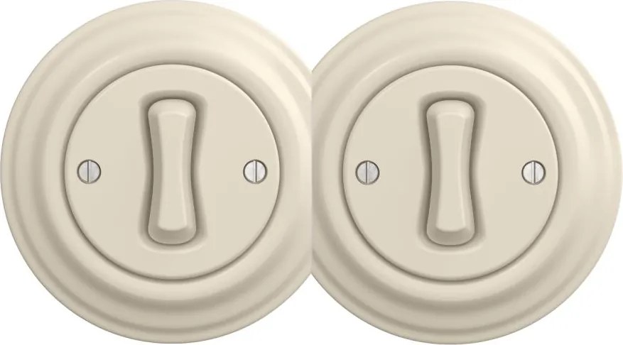 Kliklap - Dvojitý retro jednopólový vypínač s rámčekom č. 1 béžový