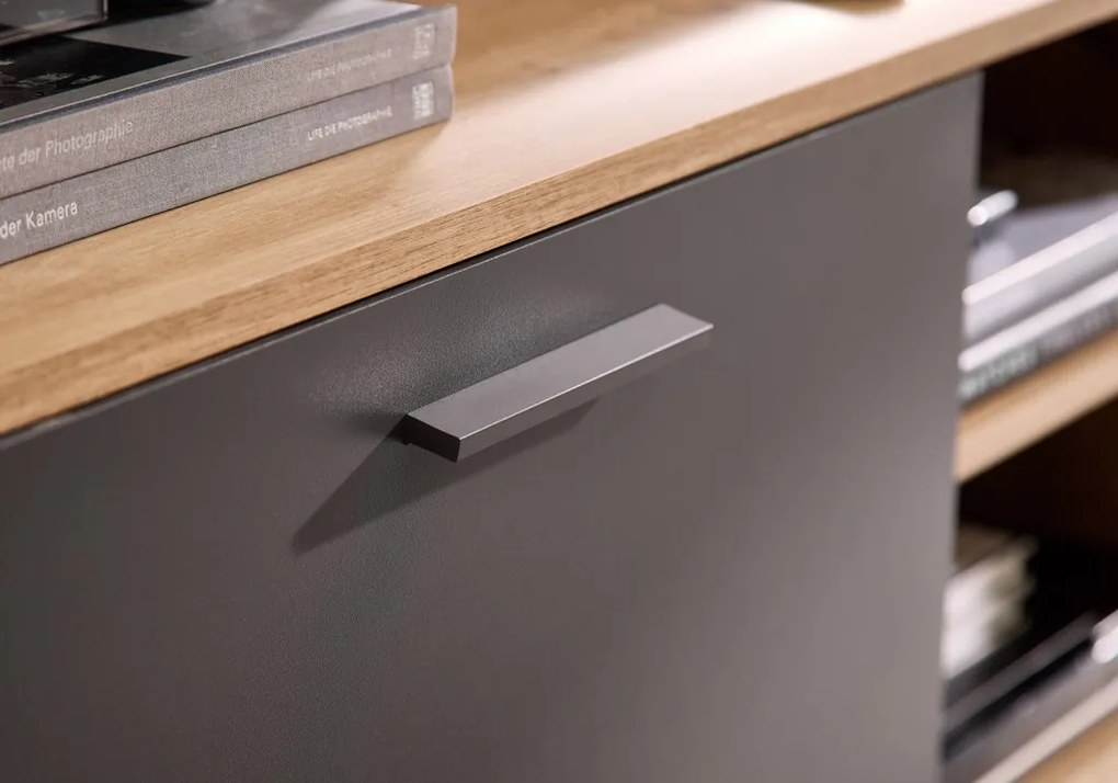 Obývacia  stena Heathrow, dub artisan/antracit, s osvetlením