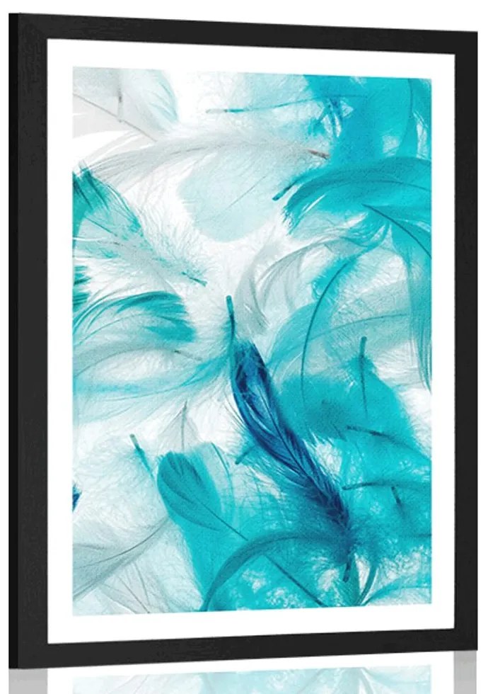Plagát s paspartou zelené pierka - 30x45 silver