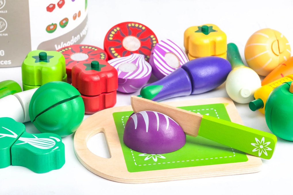 Drevená zelenina na krájanie, 20 ks, ECOTOYS