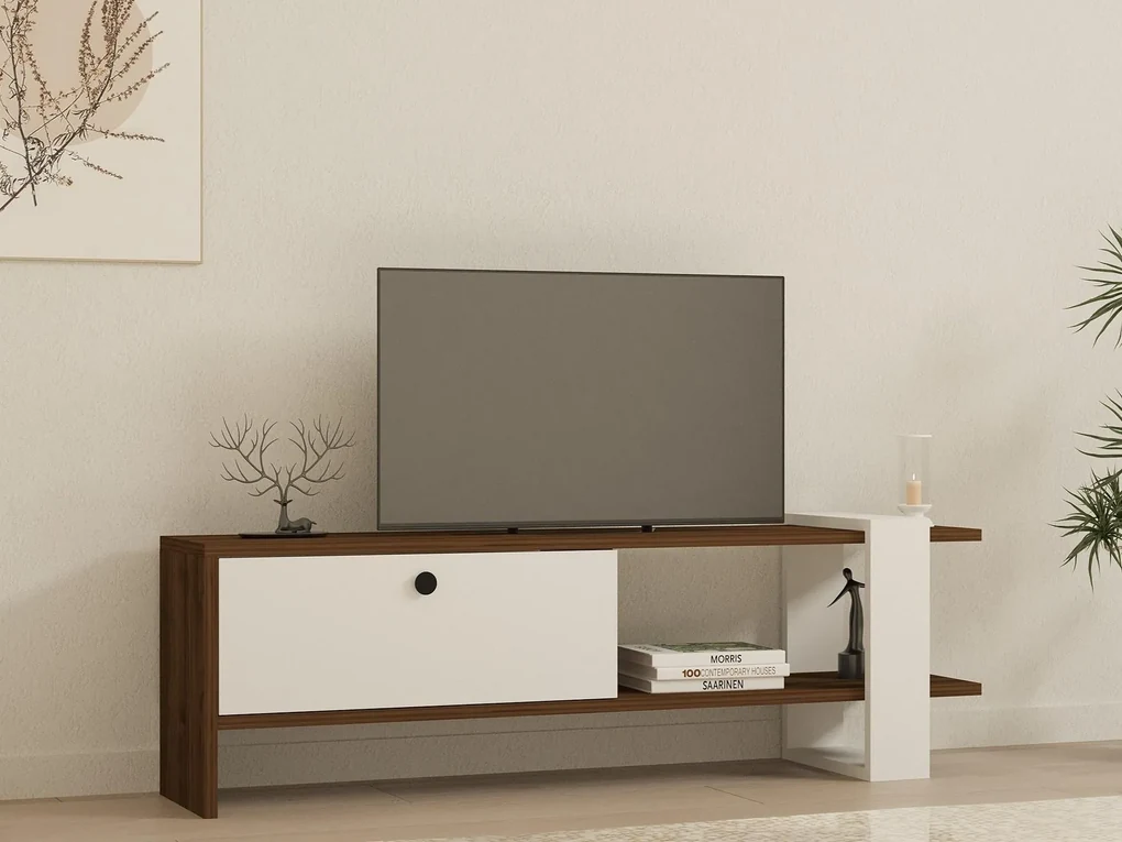 TV stolík/skrinka Dutudo (orech + biela) . Akcia -29%. Vlastná spoľahlivá doprava až k Vám domov. 1095105