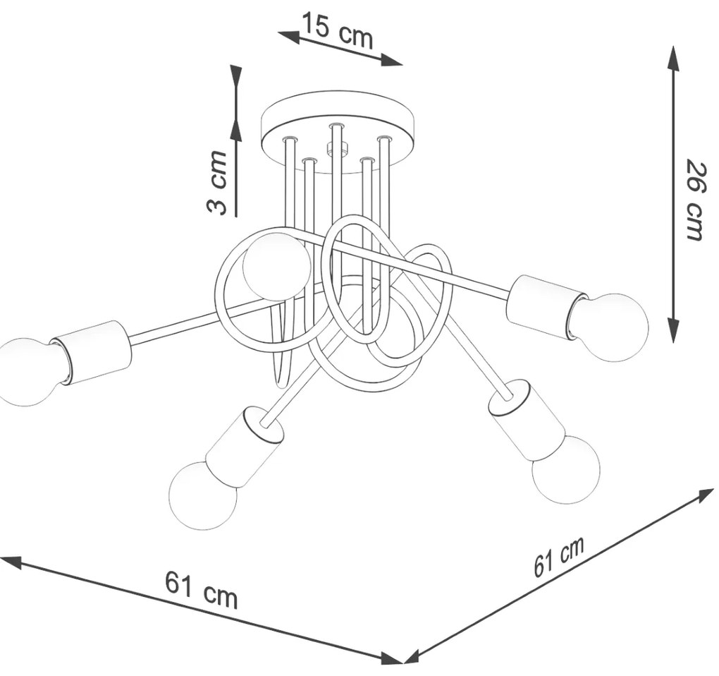 Stropné svietidlo Ember 5, drevené telo svietidla, b