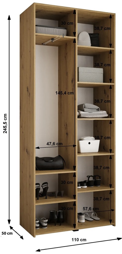 Šatníková skriňa 110 cm Carmela 50-2 (biela + čierna). Akcia -20%. Vlastná spoľahlivá doprava až k Vám domov. 1126725